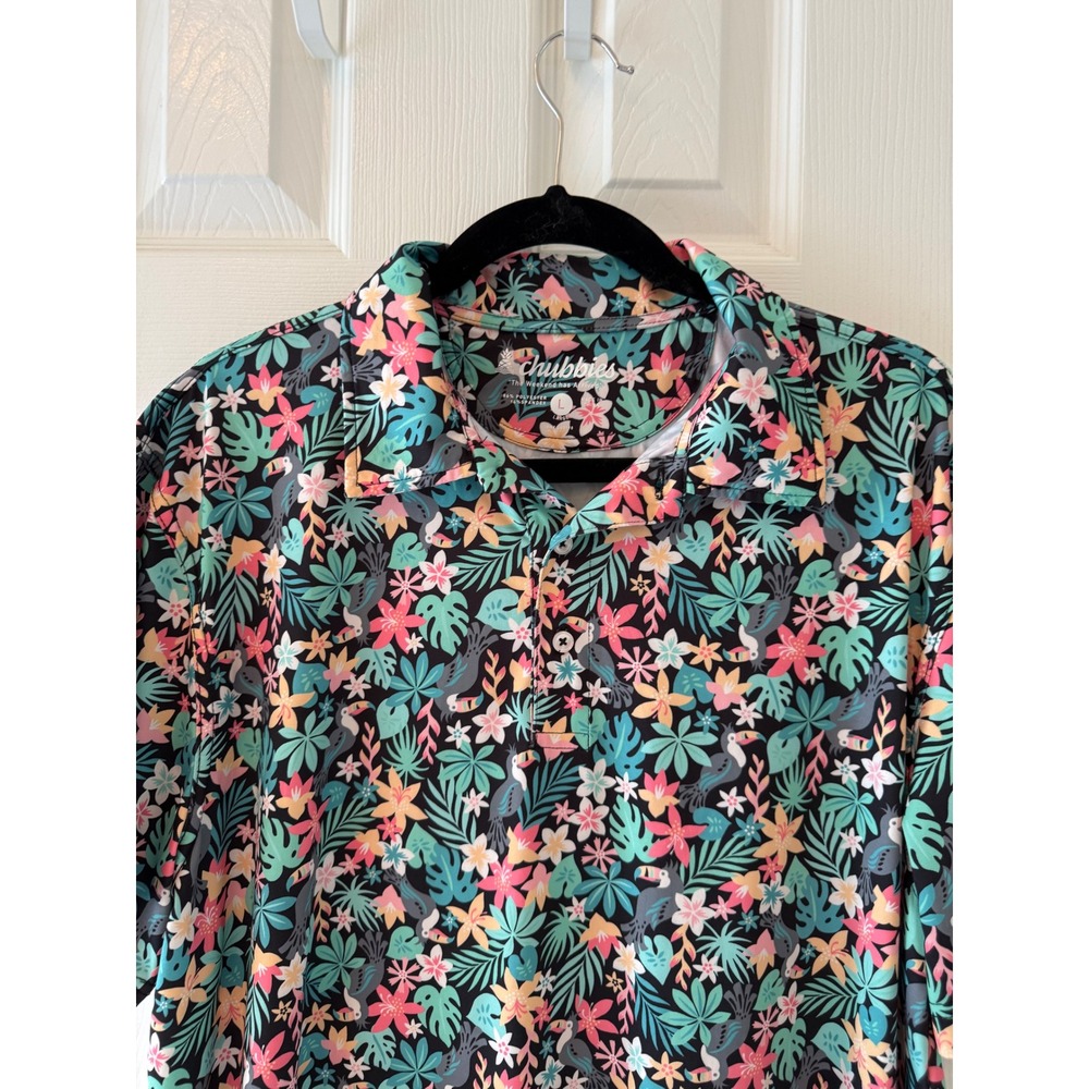 Chubbies The Bloomerang Performance Polo Mens Large Tropical Golf Shirt Stretch - Picture 2 of 4